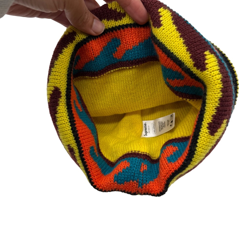 Supreme Wave Pattern Beanie Multi Color Knit Script Logo Winter Hat Mens OS - Picture 4 of 6